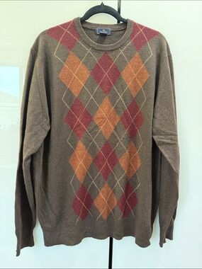 Dockers Brown Crewneck Sweater with Rust and Gold Argyle